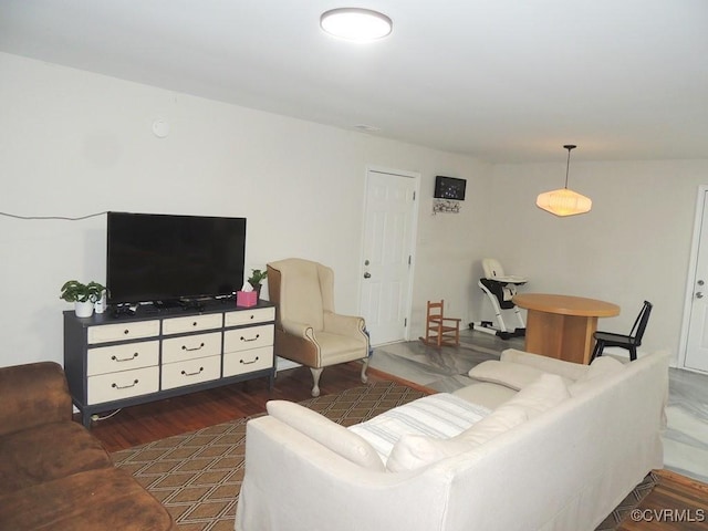 living room with dark wood-type flooring