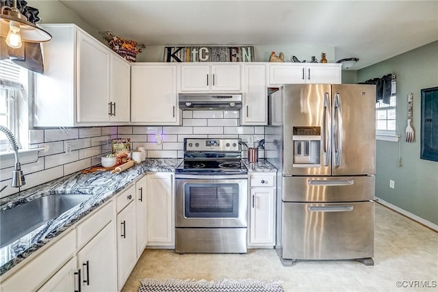 kitchen with white cabinetry, sink, and appliances with stainless steel finishes