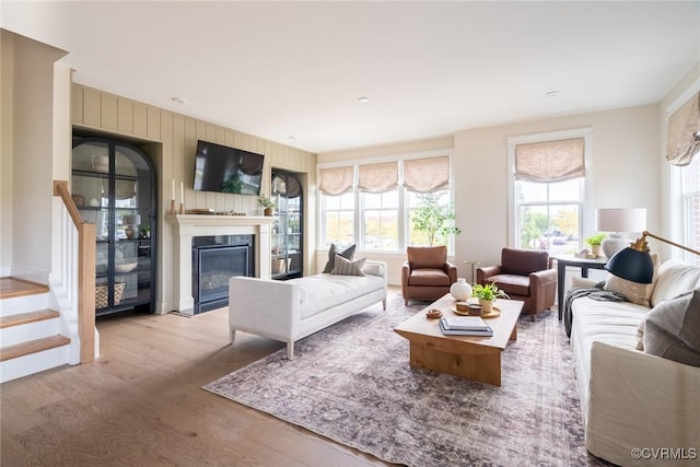 living room with hardwood / wood-style flooring