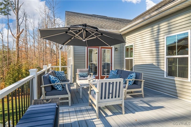 wooden deck with outdoor lounge area