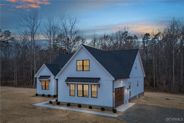 exterior space with a garage