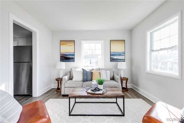 living room with dark wood-type flooring