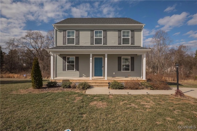 view of front of home featuring a porch and a front yard