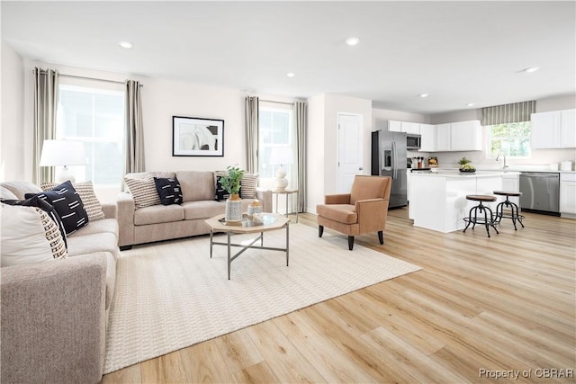 living room with light wood-type flooring