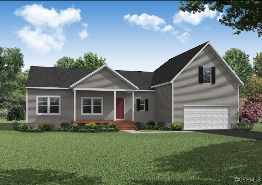 view of front facade featuring a garage and a front yard