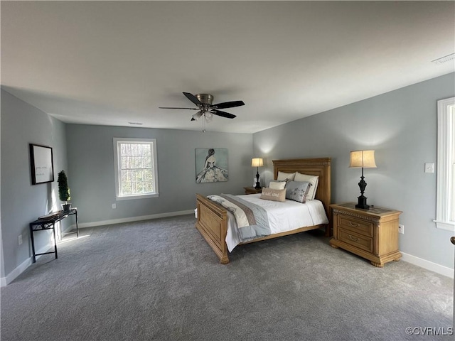 bedroom with carpet floors and ceiling fan