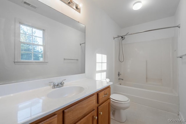 full bathroom featuring vanity,  shower combination, and toilet