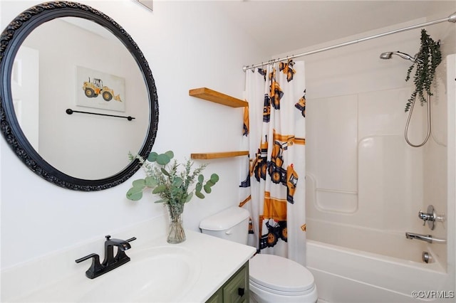 full bathroom featuring toilet, vanity, and shower / bath combo with shower curtain