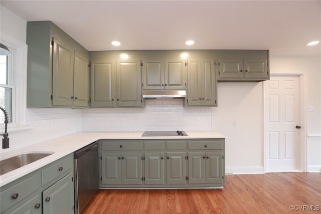 kitchen featuring light hardwood / wood-style floors, sink, black electric stovetop, and stainless steel dishwasher