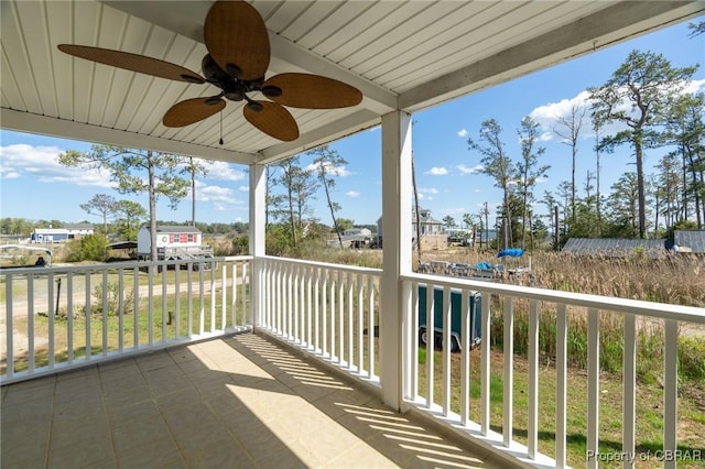 balcony with a ceiling fan