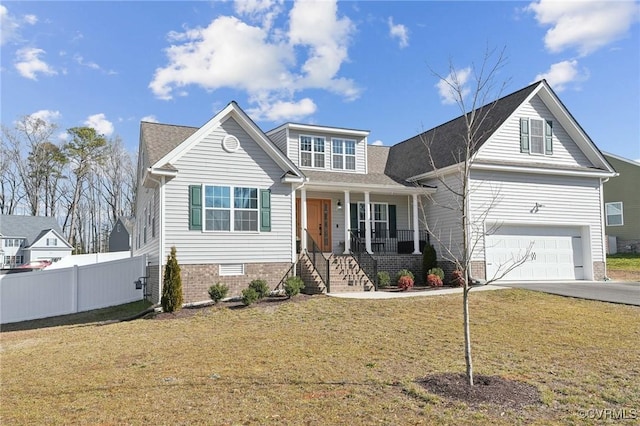 view of front of property with a porch and a front yard