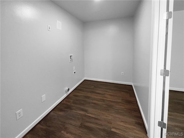 unfurnished room with dark wood-type flooring