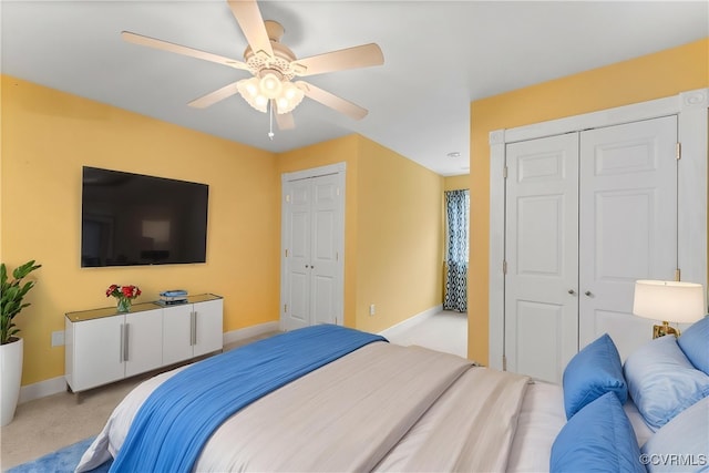 25 Cow Shed Rd, Lancaster, VA 22503 - bedroom featuring multiple closets, baseboards, carpet flooring, and ceiling fan
