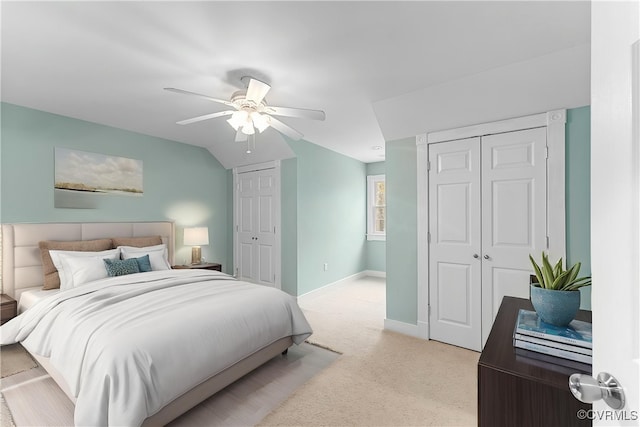 25 Cow Shed Rd, Lancaster, VA 22503 - bedroom featuring two closets, light carpet, baseboards, and ceiling fan