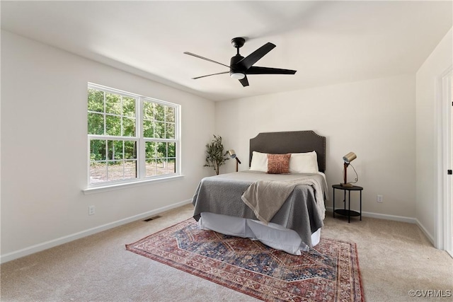 bedroom featuring carpet floors and ceiling fan