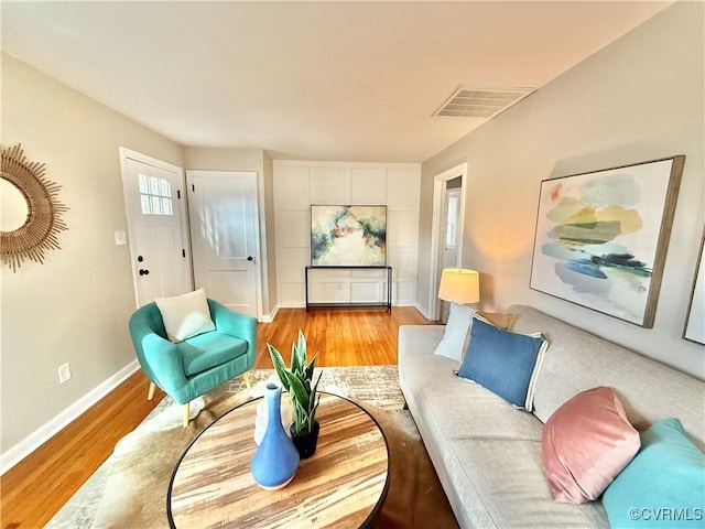 living room with light wood-type flooring