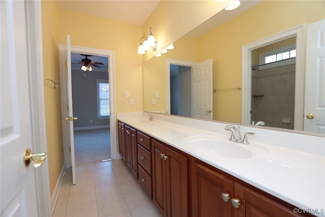 bathroom with vanity and tile patterned floors