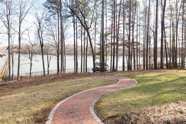 view of yard with a water view