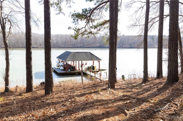 view of dock featuring a water view