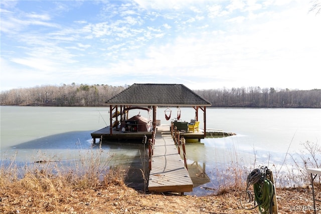 view of dock featuring a water view