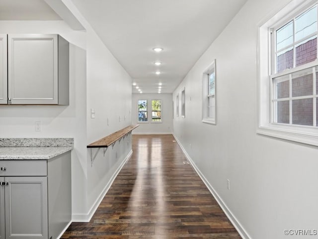 corridor featuring dark wood-type flooring