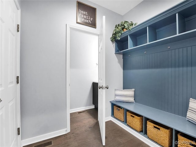 mudroom featuring dark wood-type flooring