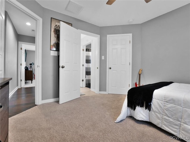 bedroom with carpet and ceiling fan