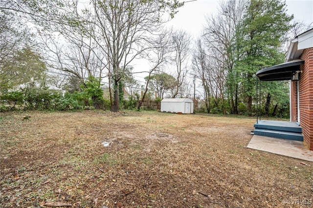 view of yard with a storage unit