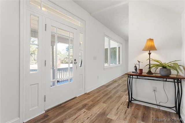 entryway featuring vaulted ceiling and hardwood / wood-style floors