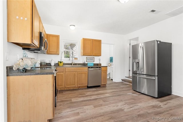 kitchen featuring sink, stainless steel appliances, and light hardwood / wood-style floors