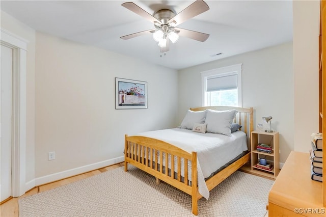 bedroom featuring ceiling fan and wood-type flooring