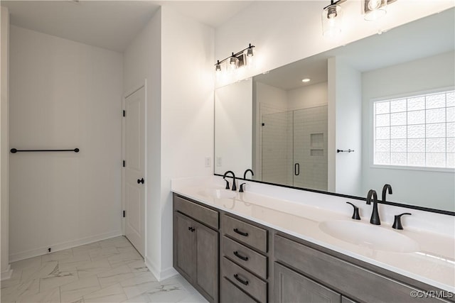 bathroom with vanity and walk in shower