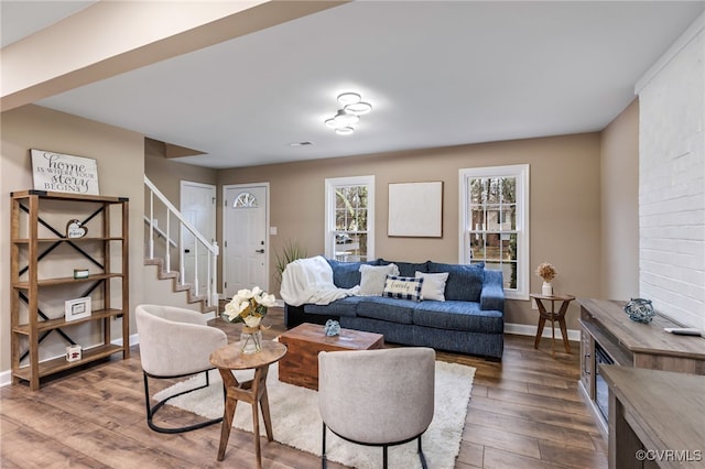 living room with hardwood / wood-style flooring