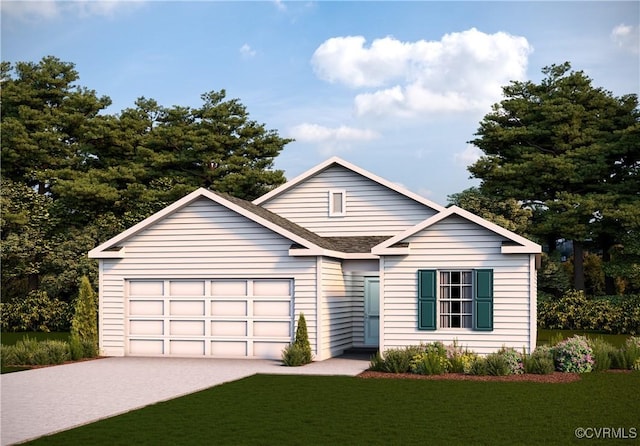 view of front of house with a garage and a front lawn