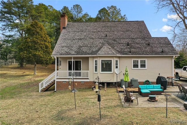 back of house with cooling unit, a yard, an outdoor hangout area, and a patio area