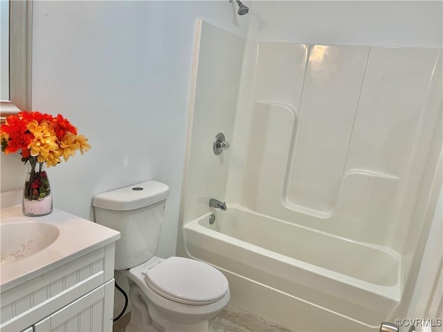 full bathroom with vanity, bathing tub / shower combination, and toilet