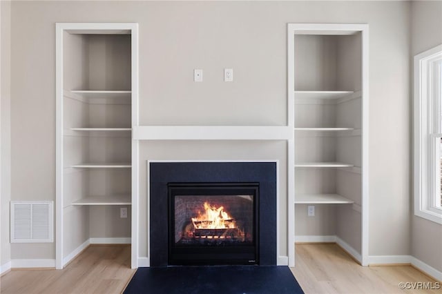 room details with wood-type flooring and built in features