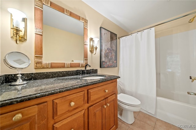 full bathroom featuring tile patterned flooring, vanity, toilet, and shower / bath combo