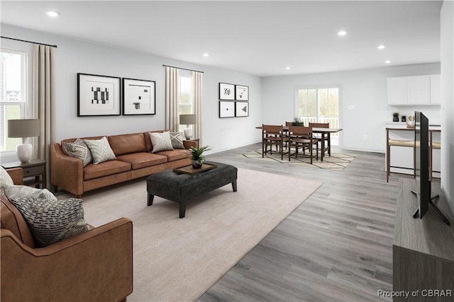 living room with light hardwood / wood-style floors