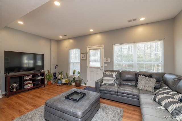 living room with light wood-type flooring