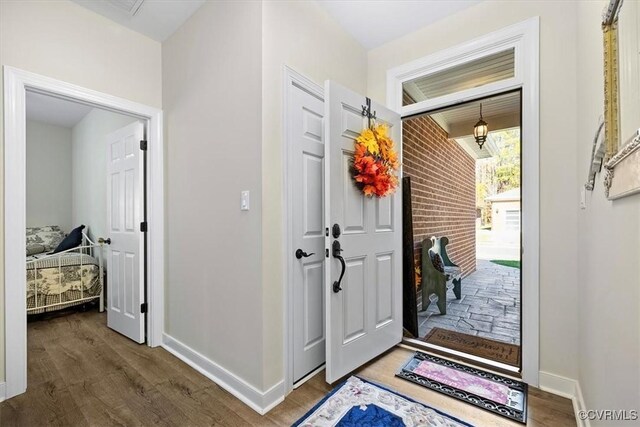 foyer entrance featuring dark hardwood / wood-style floors