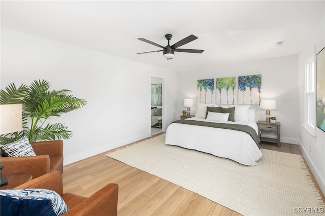 bedroom featuring hardwood / wood-style flooring and ceiling fan