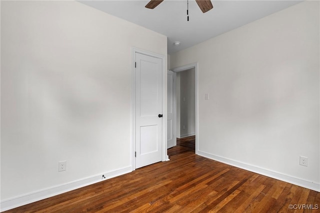 unfurnished room with hardwood / wood-style flooring and ceiling fan