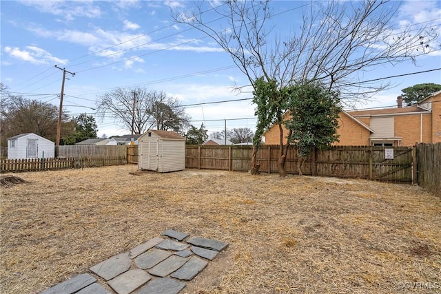 view of yard with a storage unit