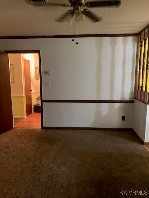 202 W York Dr, Emporia, VA 23847 - carpeted empty room featuring ornamental molding and ceiling fan