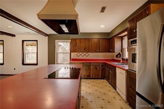 kitchen featuring sink, custom exhaust hood, and stainless steel appliances