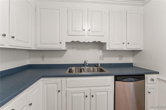 kitchen with white cabinetry, sink, and stainless steel dishwasher