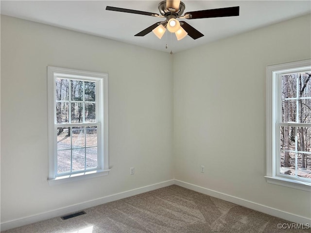 423 Bradshaw Rd, Rice, VA 23966 - carpeted spare room with a ceiling fan, baseboards, and visible vents