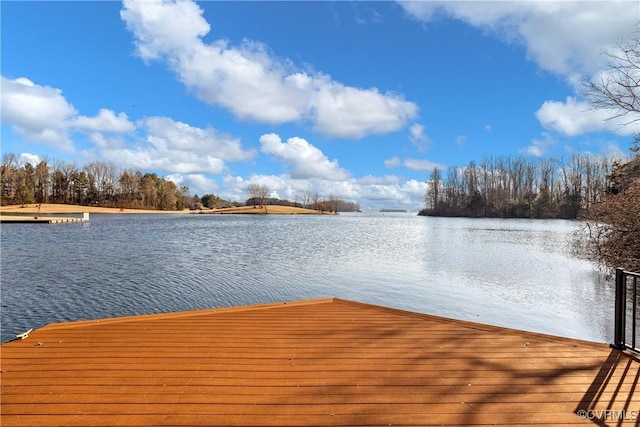 view of dock with a water view