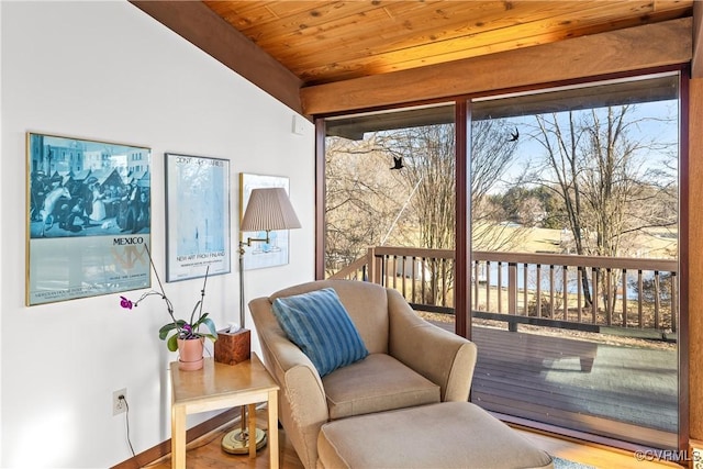 sunroom with wooden ceiling